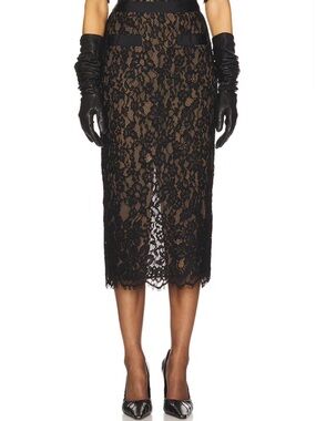 Helsa The Lace Midi Column Pencil Long Cotton Trim Skirt Black Elsa Hosk Revolve
